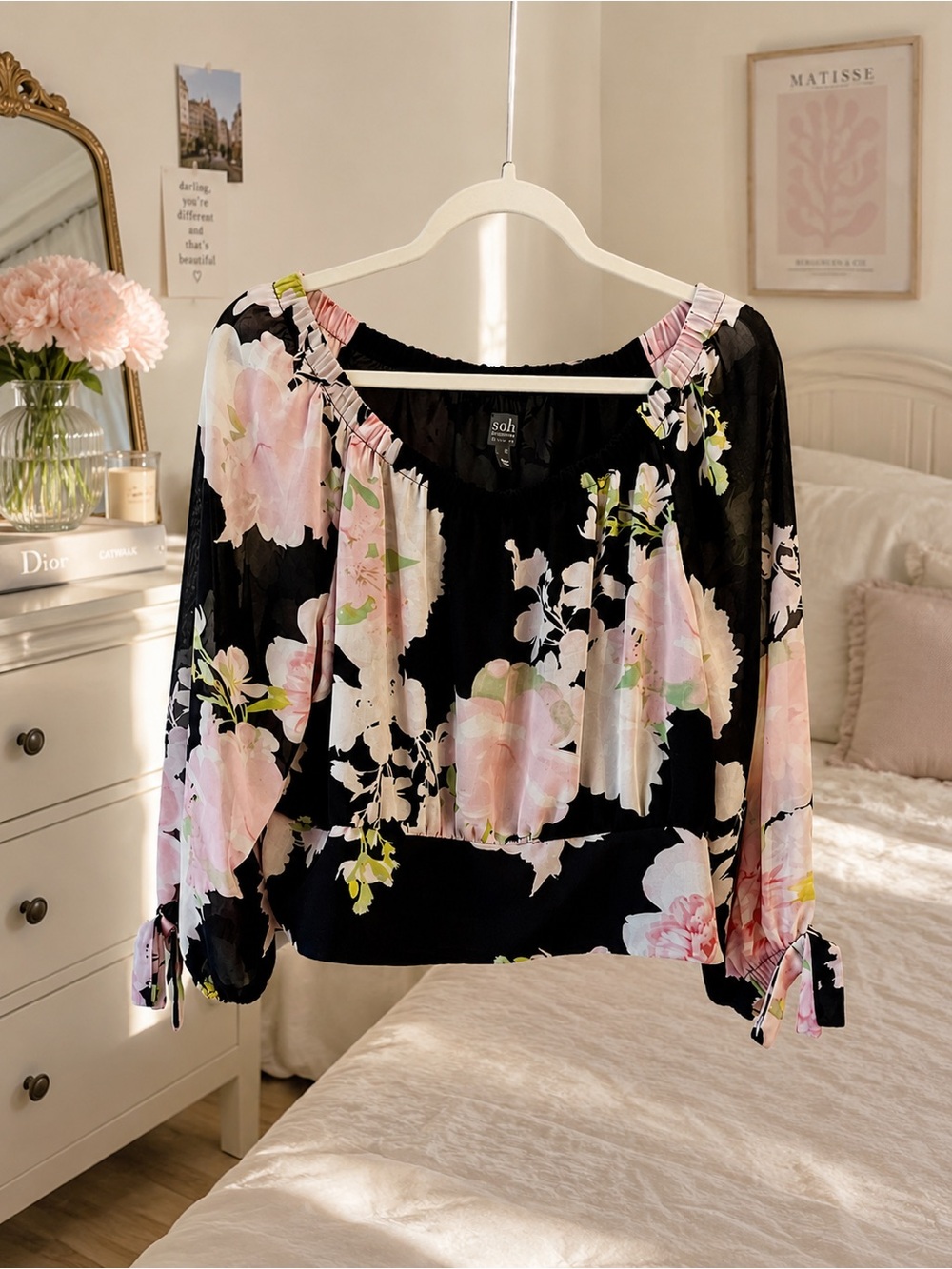 Romantic Floral Off Shoulder Blouse Y2K Cottagecore Coquette  Peasant Boho Chic